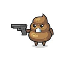 the cute poop character shoot with a gun vector