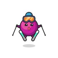 Personaje de mascota de mangostán como jugador de esquí. vector