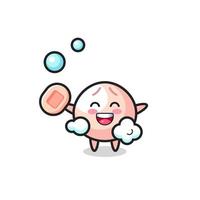 meatbun character is bathing while holding soap vector