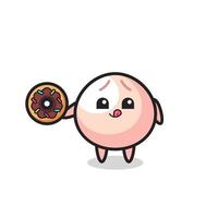 illustration of an meatbun character eating a doughnut vector