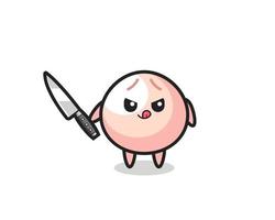 cute meatbun mascot as a psychopath holding a knife vector