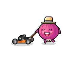 illustration of the onion character using lawn mower vector