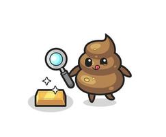 poop character is checking the authenticity of the gold bullion vector