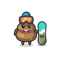 Illustration of poop character with snowboarding style vector