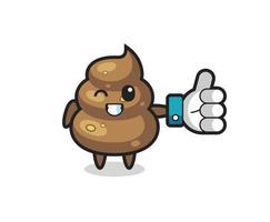 cute poop with social media thumbs up symbol vector
