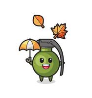 cartoon of the cute grenade holding an umbrella in autumn vector