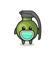 cute grenade cartoon wearing a mask vector