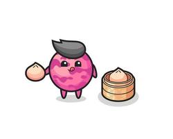 cute ice cream scoop character eating steamed buns vector