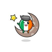 Ilustración de dibujos animados de la insignia de la bandera de Irlanda sentado en la media luna vector