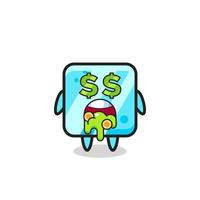 ice cube character with an expression of crazy about money vector