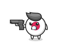 the cute japan flag badge character shoot with a gun vector