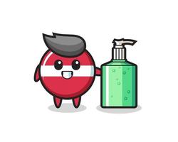 cute latvia flag badge cartoon with hand sanitizer vector