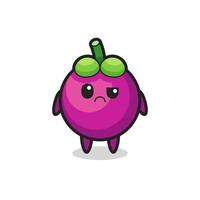 the mascot of the mangosteen with sceptical face vector