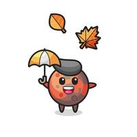 cartoon of the cute mars holding an umbrella in autumn vector