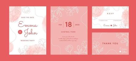 conjunto de invitación de boda floral dibujada a mano