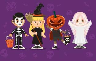 niños celebrando halloween con fiesta de disfraces vector