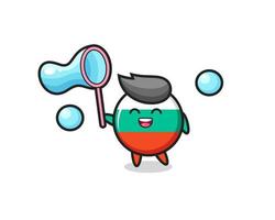 happy bulgaria flag badge cartoon playing soap bubble vector