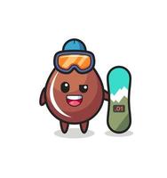 Illustration of chocolate drop character with snowboarding style vector