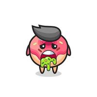 el lindo personaje de donut con vómito vector