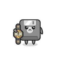 floppy disk mascot character as a MMA fighter with the champion belt vector