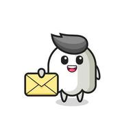 cartoon illustration of ghost holding a yellow letter vector