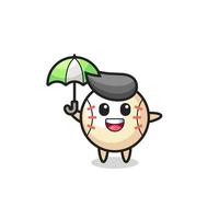 cute baseball illustration holding an umbrella vector