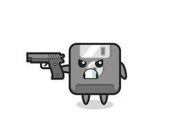 the cute floppy disk character shoot with a gun vector