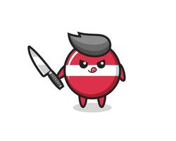 cute latvia flag badge mascot as a psychopath holding a knife vector