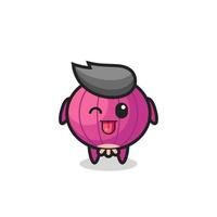cute onion character in sweet expression while sticking out her tongue vector