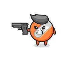 the cute pencil sharpener character shoot with a gun vector