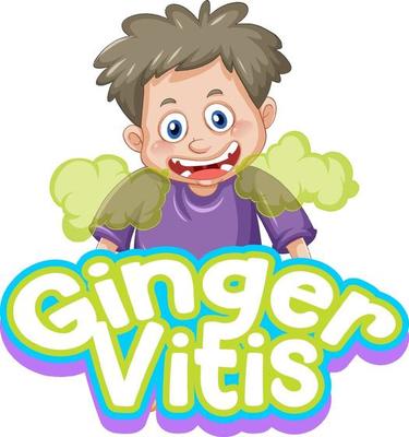 Ginger Vitis logo text design with a boy cartoon character