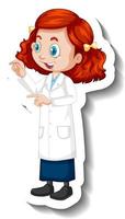 Cartoon character sticker with a girl in science gown vector