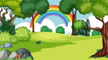 Nature scene background with rainbow in the sky vector