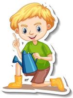 A boy holding watering can cartoon character sticker vector