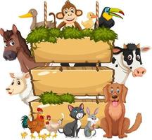 Empty wooden hanging board with various wild animals vector