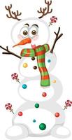 Snowman wearing reindeer horns cartoon character vector