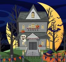 Haunted halloween mansion at night vector