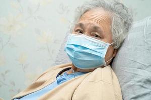 Asian senior woman patient wearing mask for protect Coronavirus photo