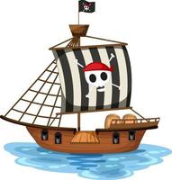 Un barco pirata con bandera Jolly Roger aislado vector