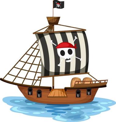 A Pirate Ship with Jolly Roger Flag isolated