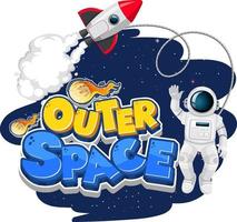 Logotipo del espacio exterior con astronauta y nave espacial. vector
