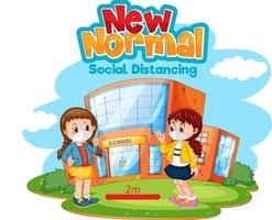 New Normal with two people keeping social distancing vector