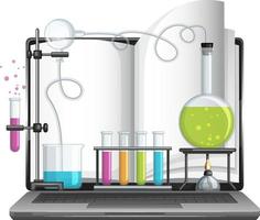 Laptop computer with science laboratory equipment vector