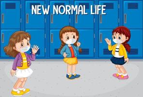 New Normal Life with Students keeping social distancing at school vector