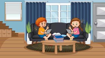 Children learning from home on electronic device