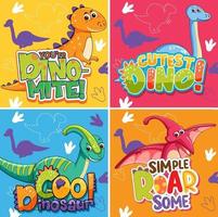 conjunto de diferentes carteles de dinosaurios lindos con fuente de voz vector