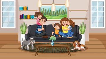 Happy family in the living room scene vector