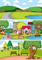 Different scenes with doodle kids cartoon character vector