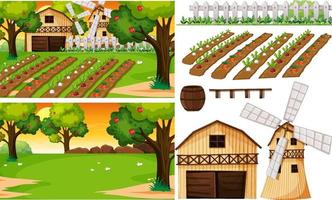 Farm element set isolated with farm scence vector