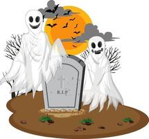 Halloween Ghosts with Headstone on white background vector